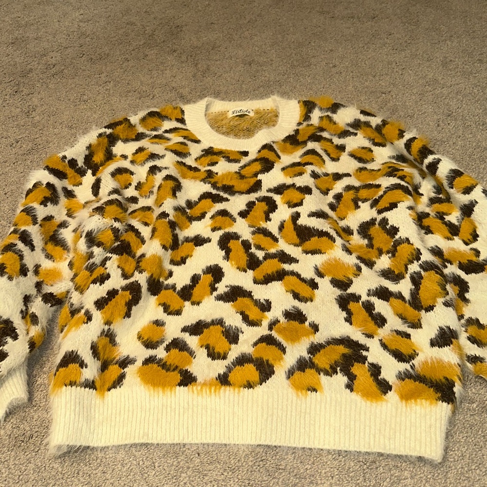 Leopard Print Sweater - Yellow and Brown